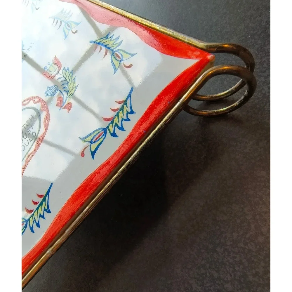 Vintage Pennsylvania Dutch Ceramic Tile Trivet‎ with Metal Stand Made in Japan